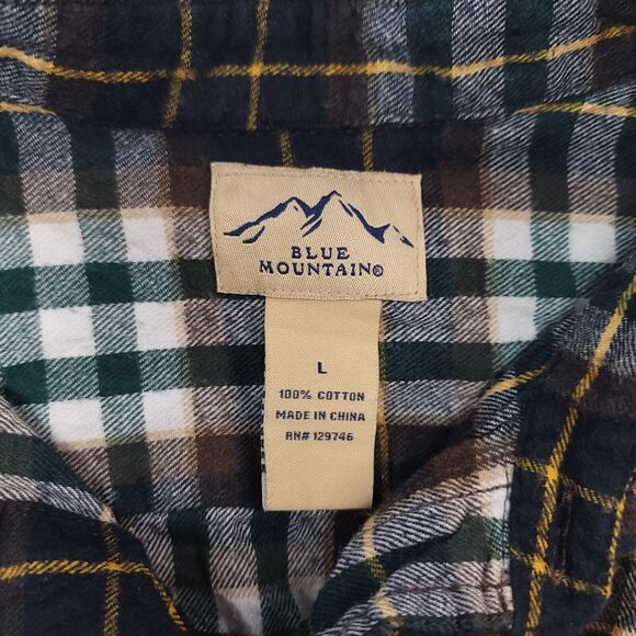 Blue Mountain Tartan Flannel Long Sleeve Button Up Shirt Mens Size L Brown Green - Picture 3 of 10
